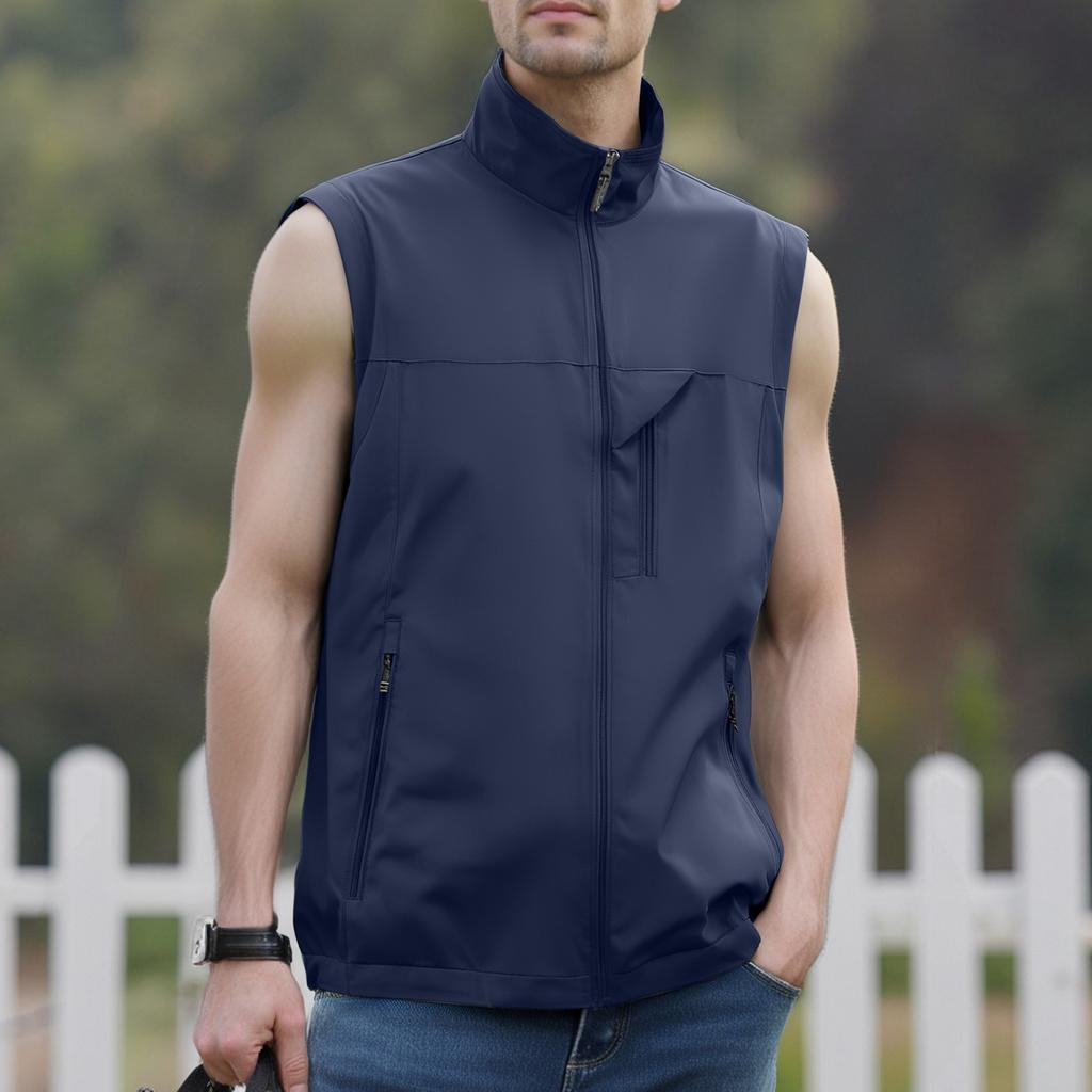 Men's Windproof Lightweight Golf Vest Outerwear With Pockets, Softshell Sleeveless Jacket For Running Hiking Sports