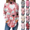 Women Fall Casual Long Sleeve Shirts Sweatshirt Printed High Neck Top Pullover