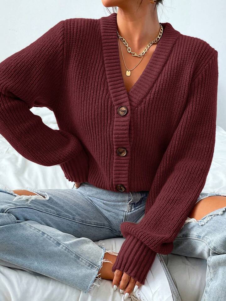 2026 Fall Winter Knit Cardigan Women Solid Button Down V Neck Slim Fit Elegant Sweater