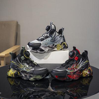 Детские баскетбольные кроссовки кожаные пуговицы спортивные легкие трение звук дракон мальчики мальчики кроссовки