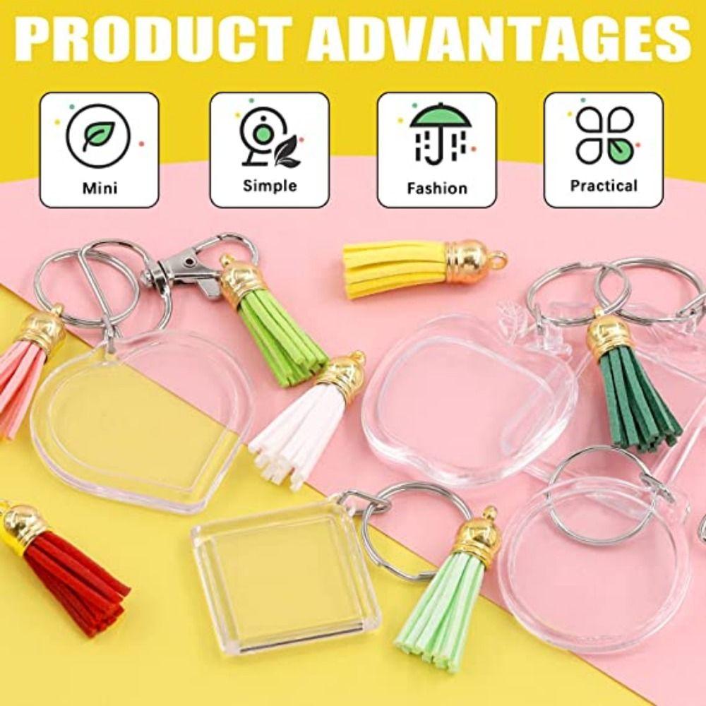 5Pcs Snap-In Custom Insert Photo Photo Frame Keychain Pendant Tassels Picture Keyring DIY