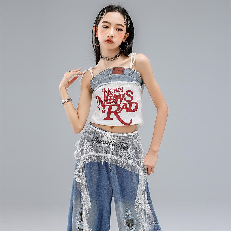 Костюм для джазового танца в корейском стиле для девочек - Детские рваные джинсовые шорты для летнего выступления.