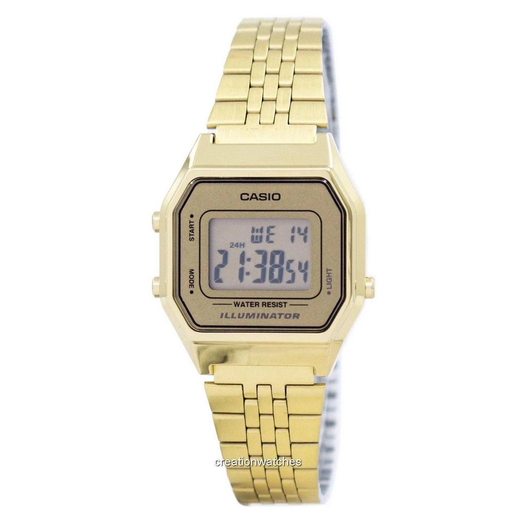 Casio Цифровой кварцевый осветитель из нержавеющей стали LA680WGA-9DF Женские часы LA680WGA-9