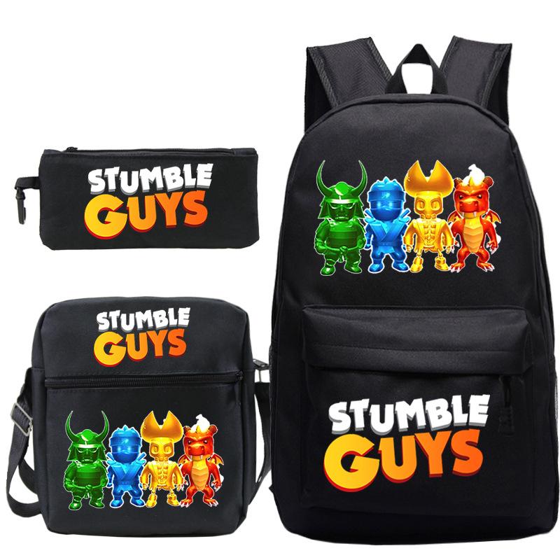 Stumble Guys Collision Party Game Merchandise Printed Backpack Crossbody Bag Stationery Bag School Bag Three-piece Set