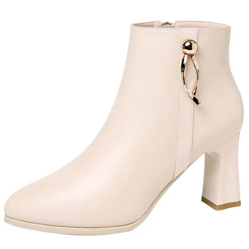 Ботильоны женские на высоком каблуке, новые, с острым носком, женские, простые, черные, на молнии, модные туфли на платформе, женские