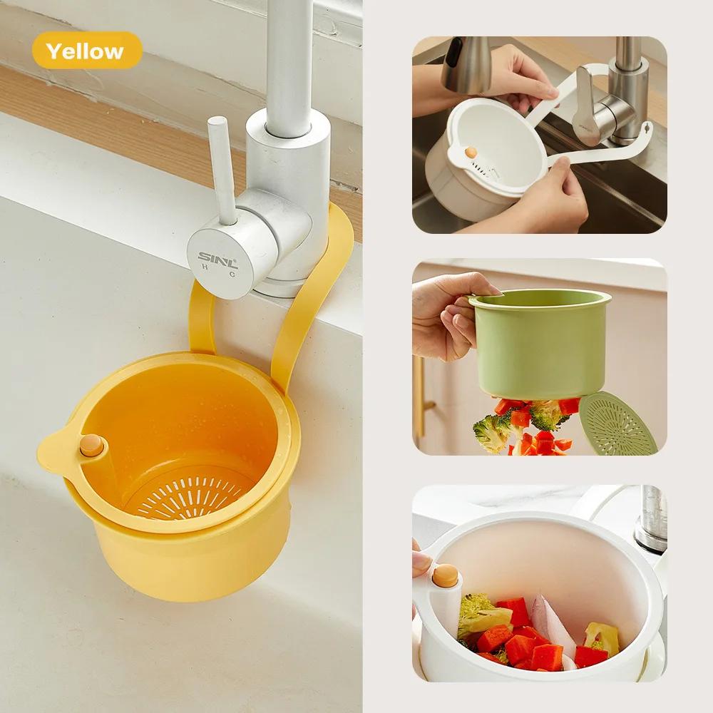 2 IN 1 Kitchen Sink Strainer Stopper One-click Opening Hanging Filter Basket Dishwasher Sink Strainer Quickly Drain Storage Tool