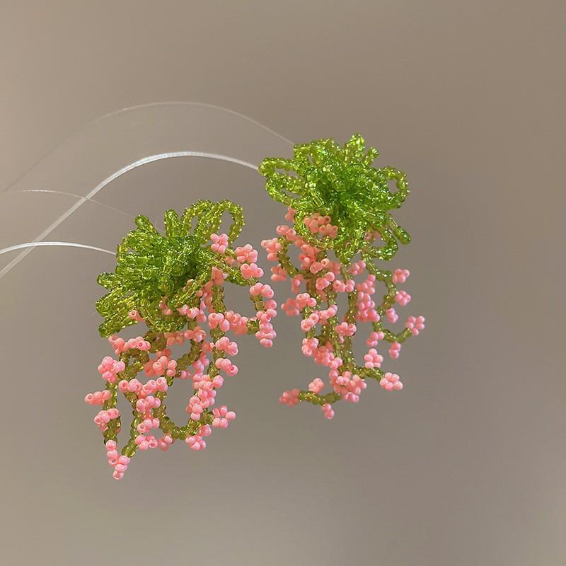 Серьги с кисточками в виде цветов из шифона "Серебряная игла", Милый стиль Мори, Дофаминовый тренд, Универсальные женские серьги