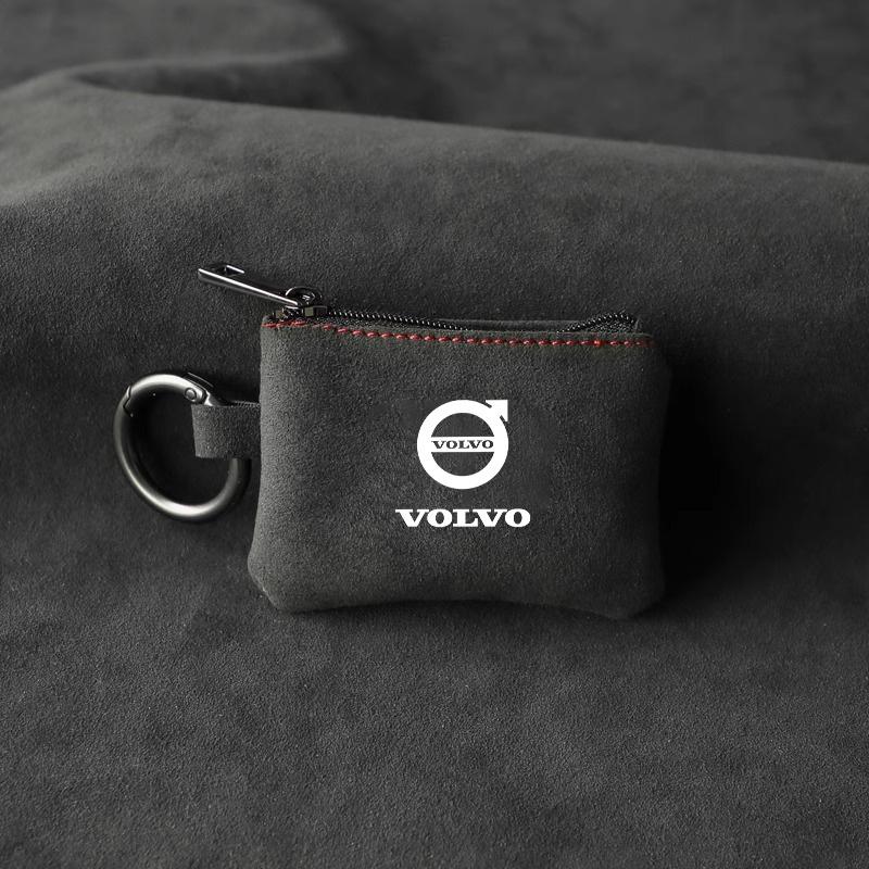 mrjvb7 Car Key Bag Suede Wallet Card Coins Storage Pouch Keychain Cover For Volvo Xc60 Xc90 V40 V60 S60 V50 V90 S80 C40 XC40 V70 AWD T6