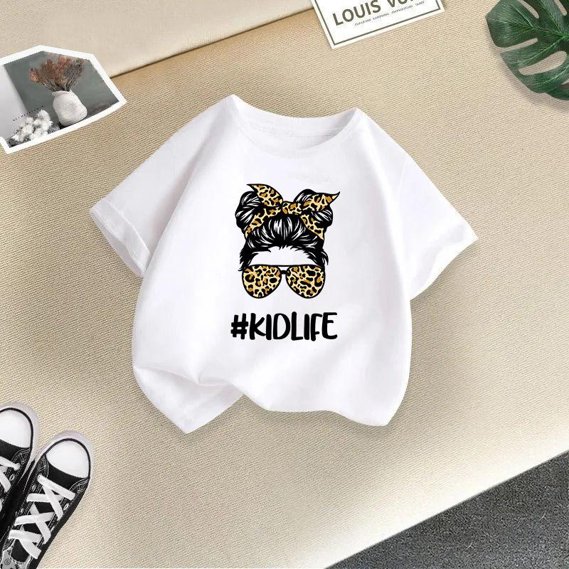2025 летняя футболка с принтом «Веселая девочка», детская модная футболка с короткими рукавами и круглым вырезом для девочек, детская одежда