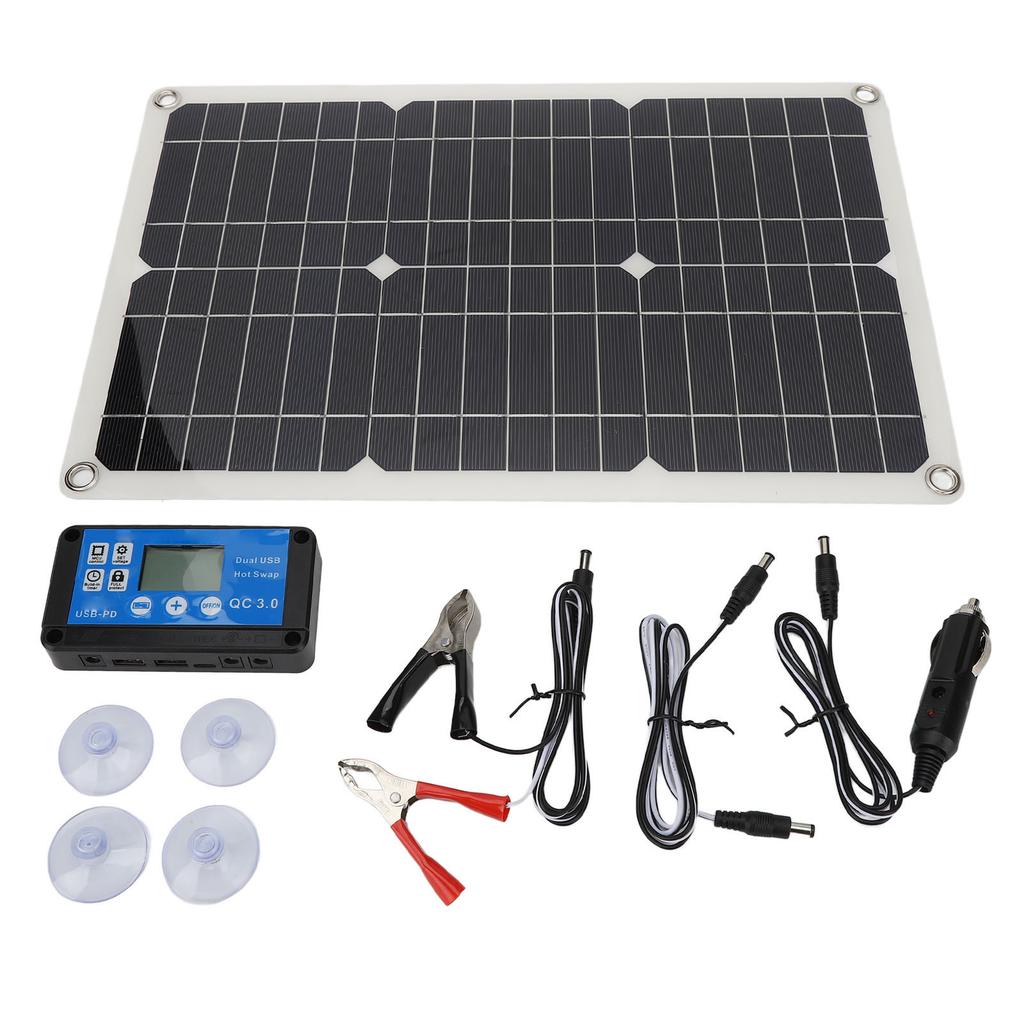 100W 18V Solar Battery Trickle Charger Maintainer Portable USB Controller Monocrystalline Panel Charging Kit 42 X 28cm