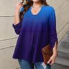 Women's Plus Size Fashion Printed Casual Pleated Round Neck Long Sleeve Top