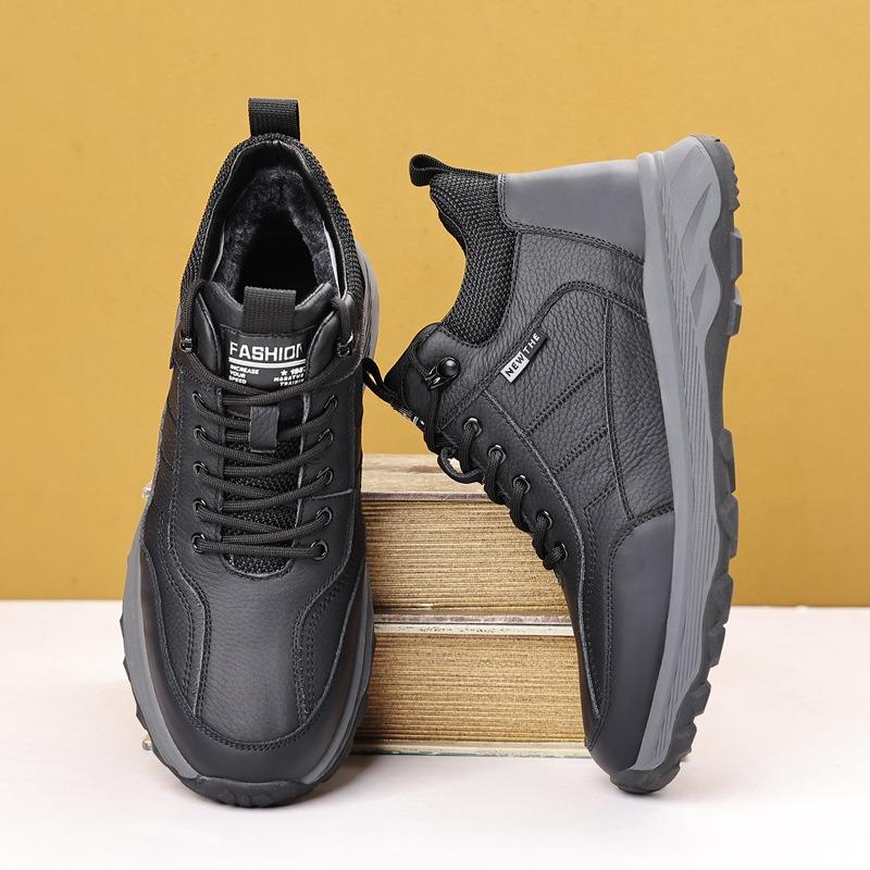 Зимние новые мужские шерстяные хлопковые туфли из коровьей кожи первого слоя, кожаные бархатные спортивные туфли, повседневная обувь, мужская обувь