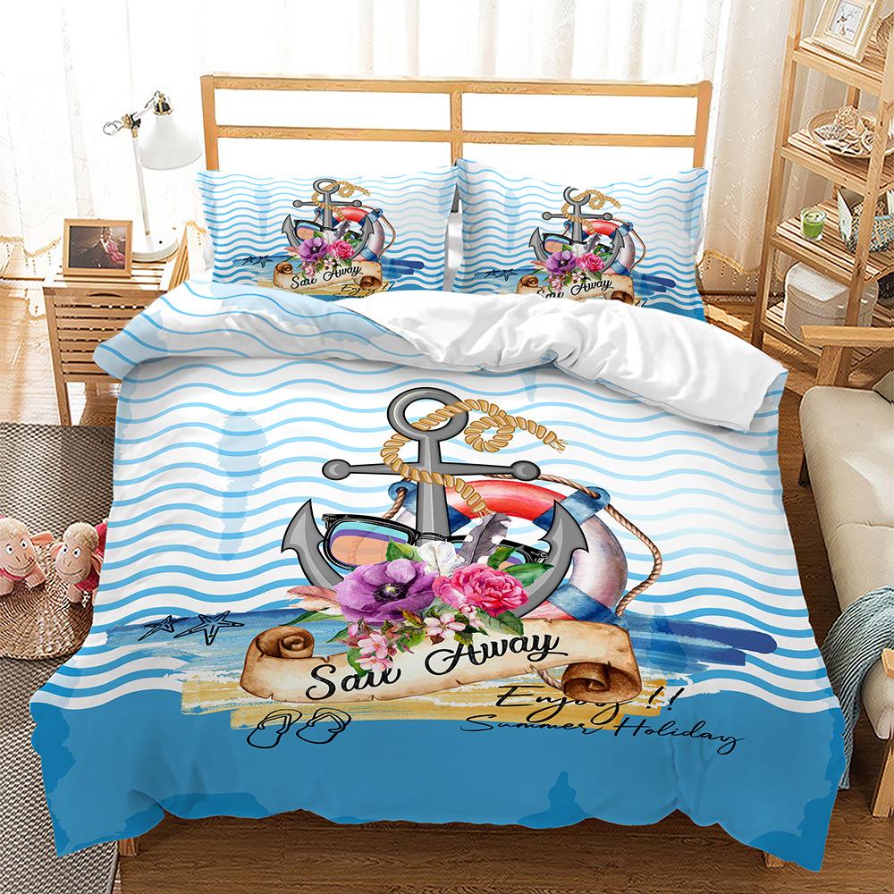 Sailing Ocean Ship Bed Three-Piece Quilt Cover 3D Digital Printing Kit Four-Piece Set