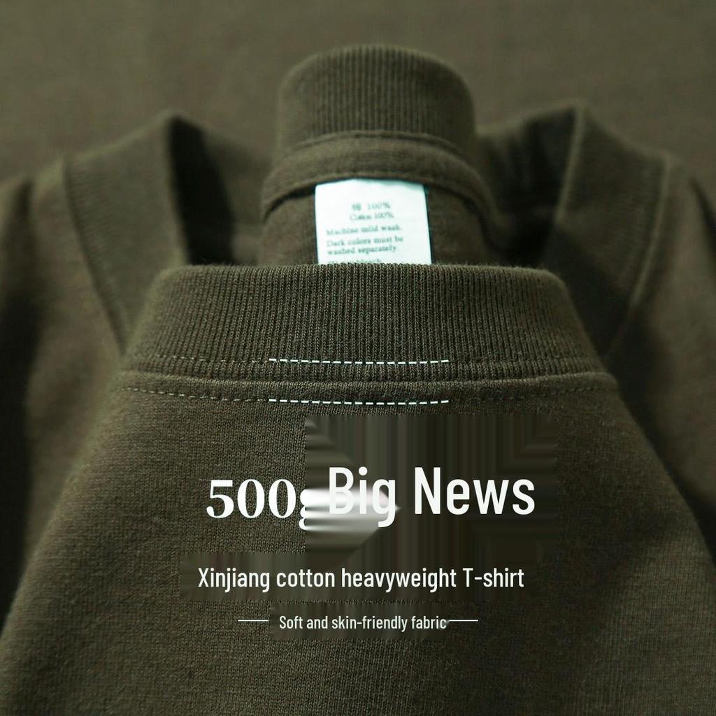 Футболка унисекс с коротким рукавом, из плотного хлопка плотностью 500 г, серо-зеленого цвета.