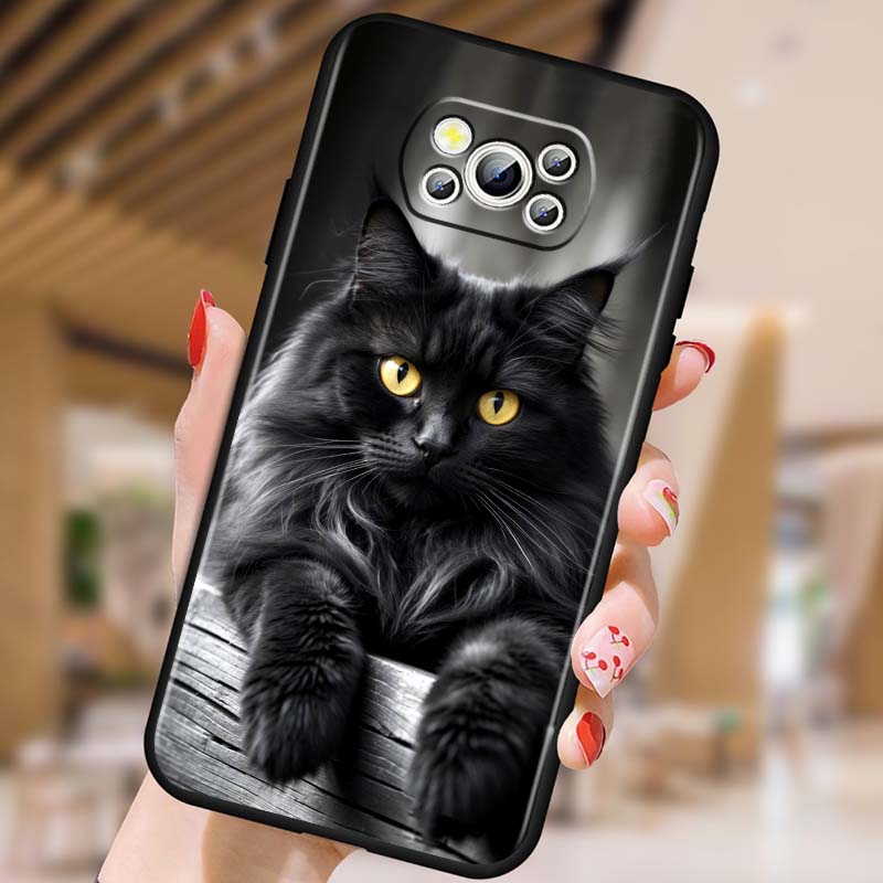 Аниме мультяшный кот иллюстрация Чехол для телефона Для Xiaomi Mi Poco F3 F4 F5 F6 X3 X4 X5 X6 X7 M3 M4 M5 M6 M7 GT Pro 5G Черный
