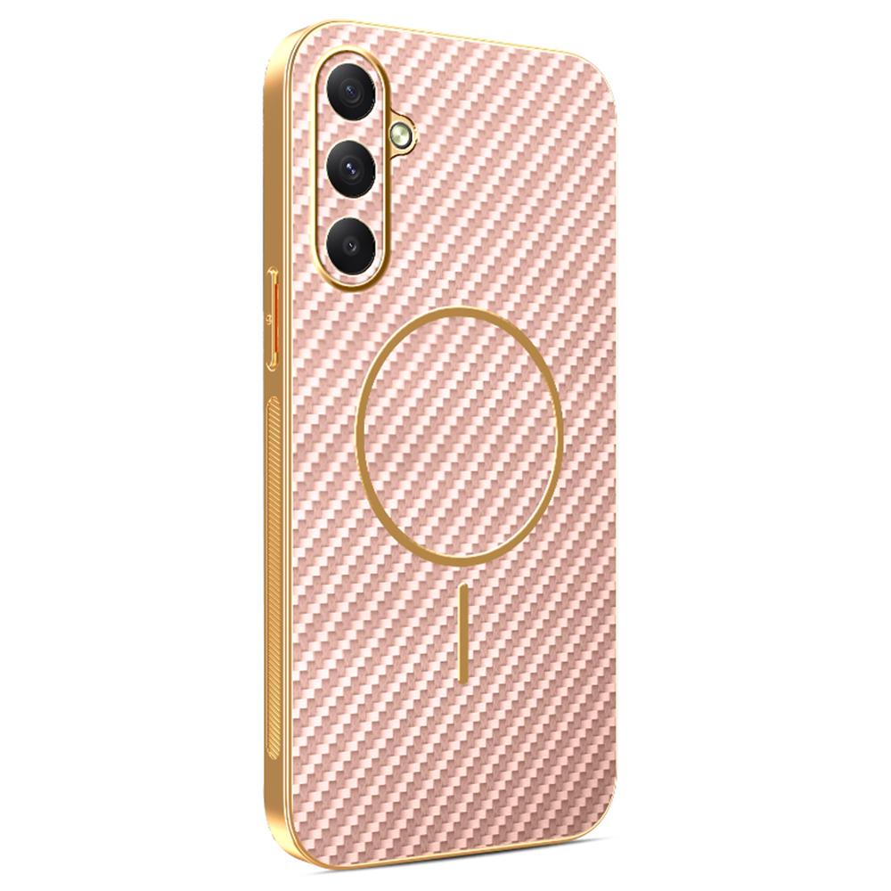 For Samsung Galaxy A35 5G Phone Case Carbon Fiber Textured Electroplated TPU Back Cover