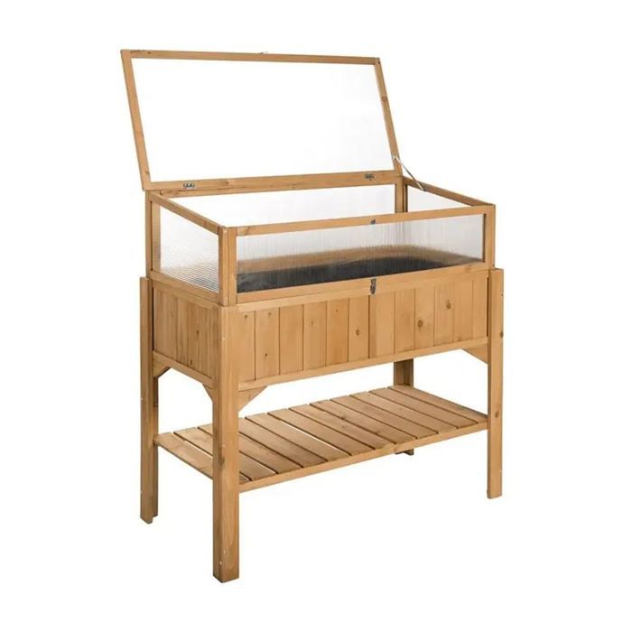 Jardinière surélevée - HB92 Divit - Bois résistant aux intempéries - Étagères intégrées - 119x53x124 cm