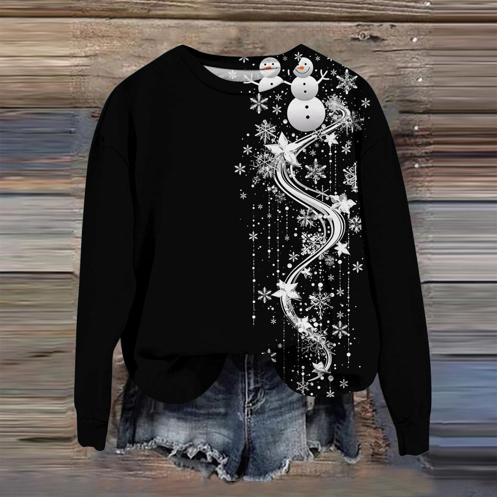 Женская мода с принтом, длинный рукав, свободный круглый вырез, свитшот, осень