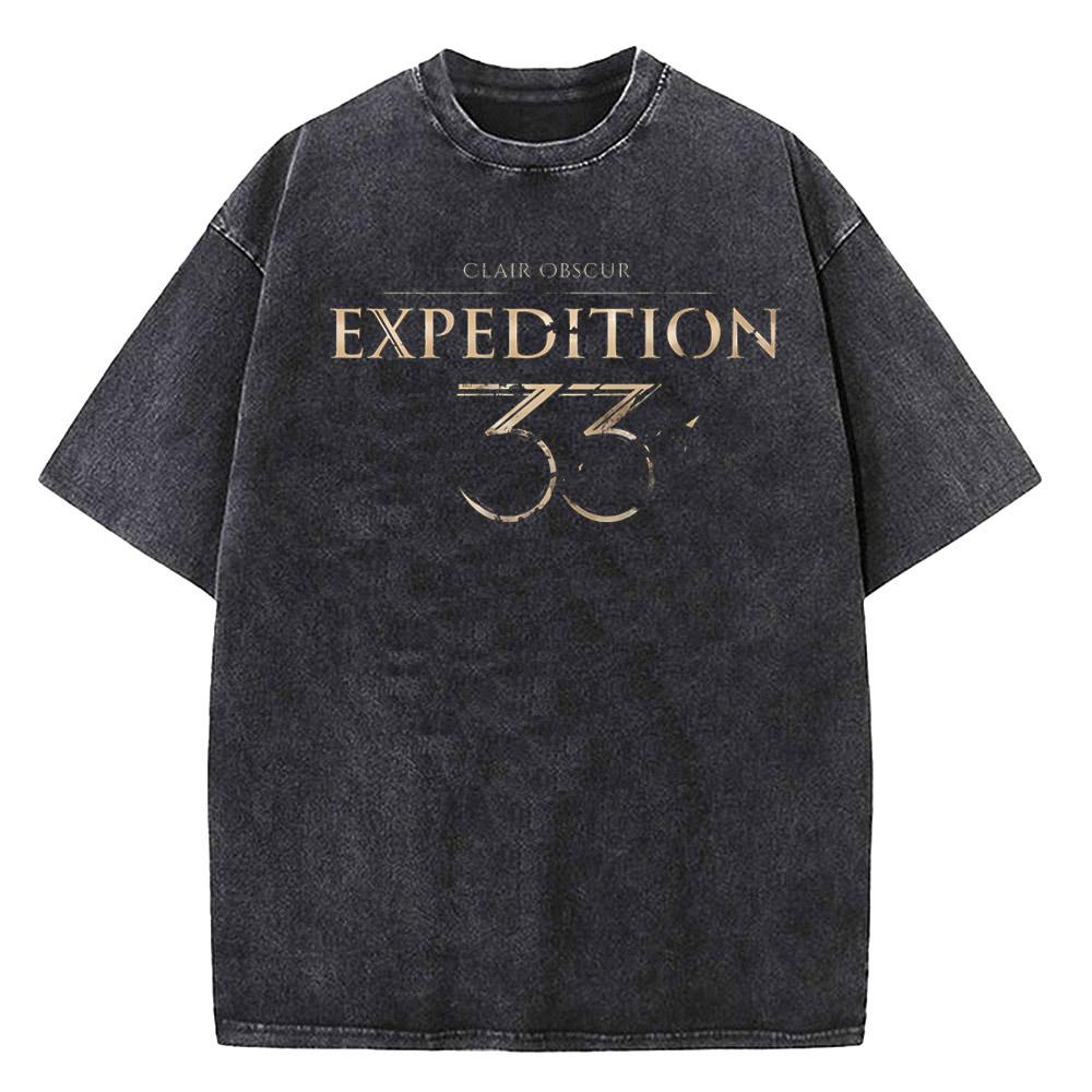 Хлопковые футболки для мужчин Clair Obscur Expedition 33 Футболка с винтажной стиркой Подарок для геймера Новый дизайн Одежда Топы для фанатов игр