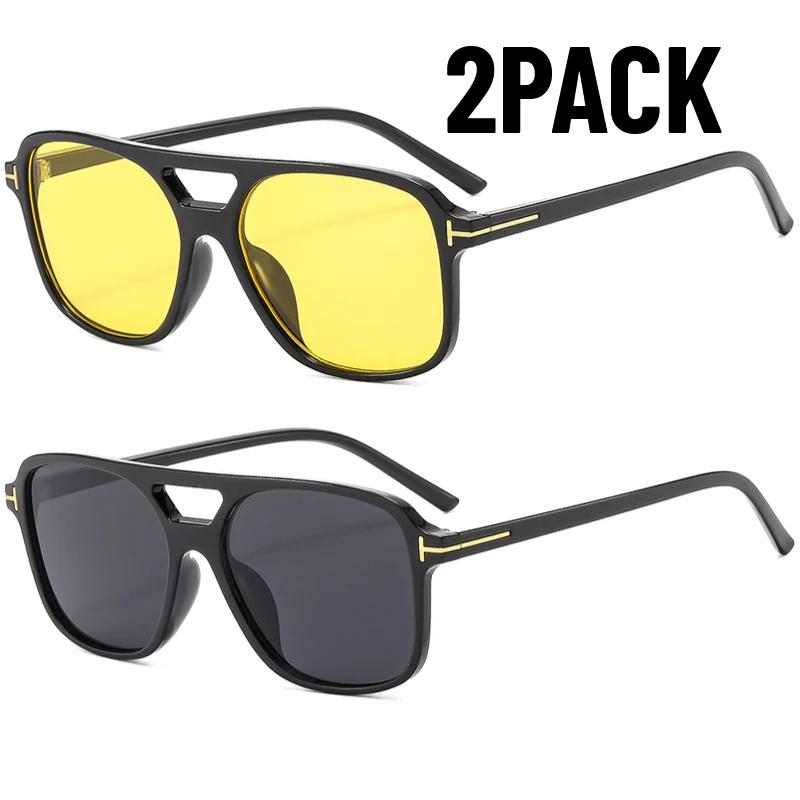 1/2PACK Classic Oversized Men Sunglasses Vintage Retro Double Bridges Women Glasses UV400 Outdoor Sports