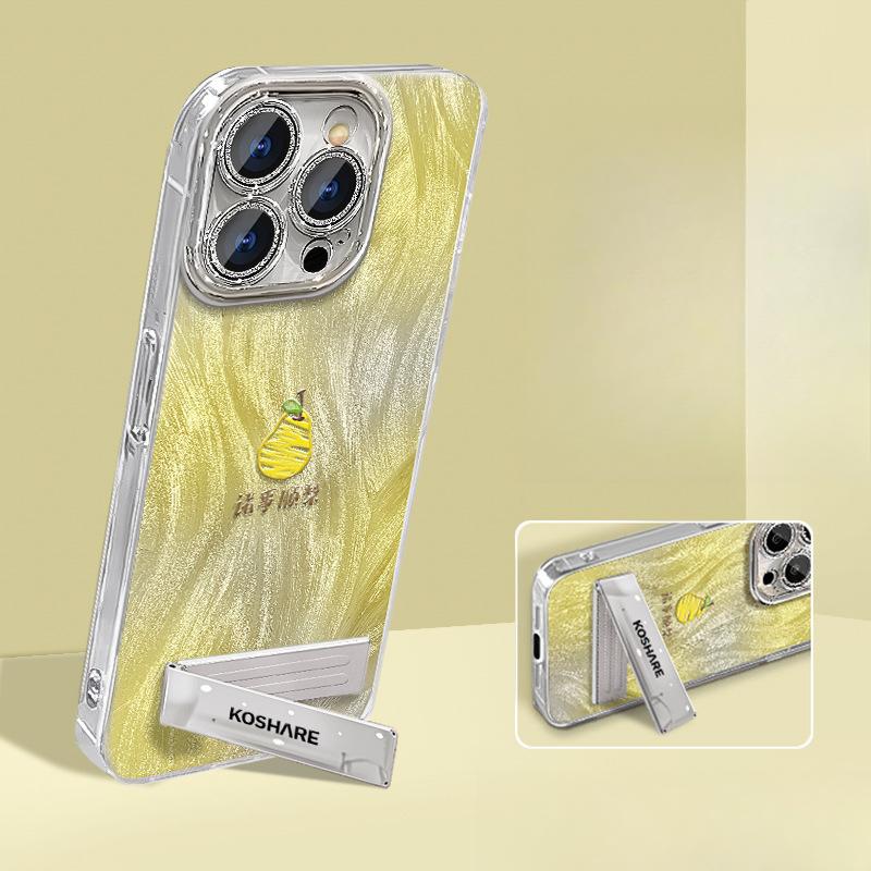 Oil Painting Strawberry Pear Suitable for Apple 16pro Feather Yarn Mobile Phone Case with Bracket 15 High-end Sense 14 Cute Anti-fall 13