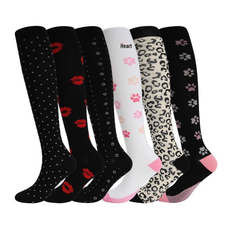 Комбо из 6 пар: Узорные компрессионные носки для бега, йоги и спорта - Влагоотводящие, дышащие, быстросохнущие гольфы для осени