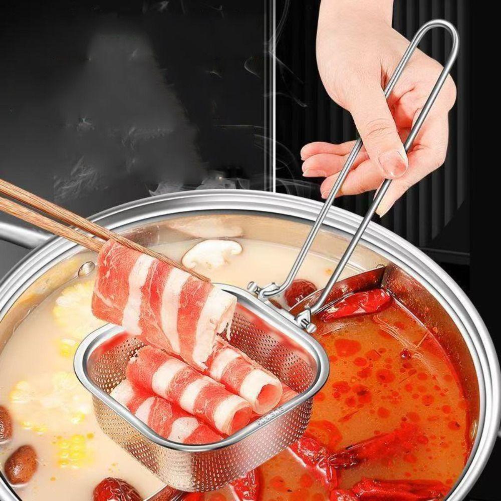 Складной фильтр для жарки с длинной ручкой из нержавеющей стали, сито, ложка-дуршлаг, горячая кастрюля