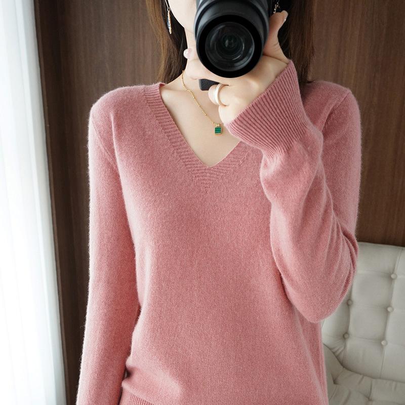 1 шт., модная кашемировая нижняя рубашка, свитер, вязаный пуловер с v-образным вырезом, свободный джемпер с длинными рукавами