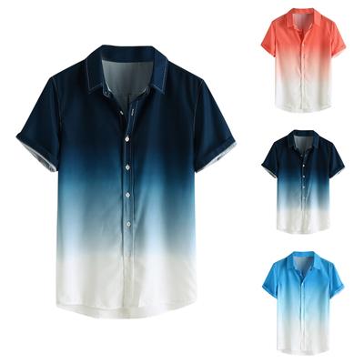 Мужская повседневная пляжная праздничная одежда с отворотом и градиентом, мужская модная рубашка