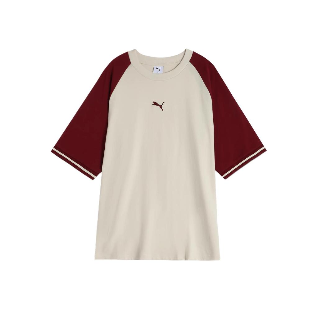 Puma Удобная повседневная футболка унисекс с коротким рукавом и круглым вырезом в стиле колор-блок, красная 633856-94