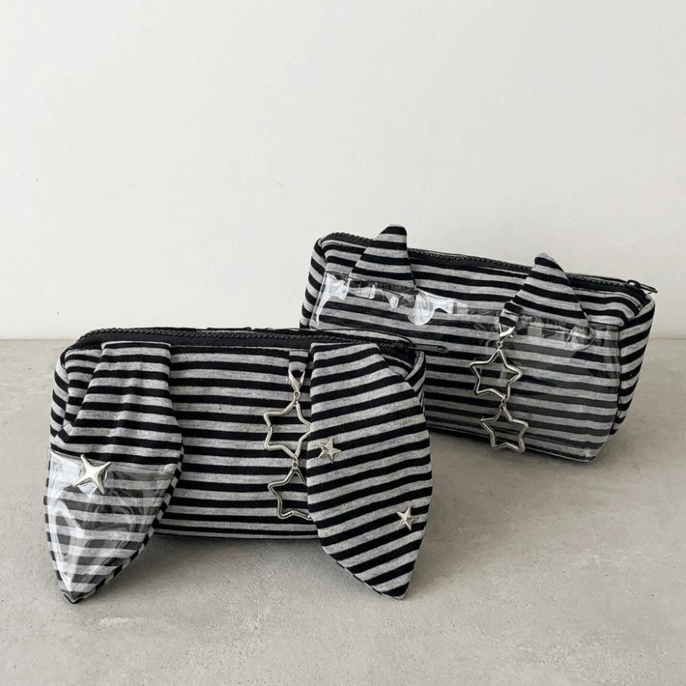Clear PVC Striped Pencil Case Multi-functional Stationery Organizer Star Pendant Pen Bag Girl