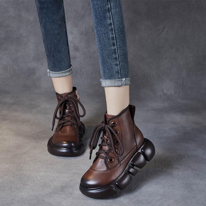 Модные женские туфли из натуральной кожи на платформе и танкетке, весна-осень, щиколотка, середина 5 см, мотоциклетные ботинки для женщин, толстые, проданные туфли 35-40