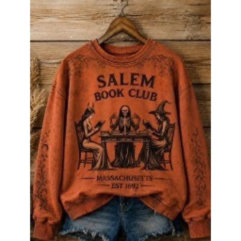 3D Printed Halloween Sweatshirt Women Loose Fit Crew Neck Long Sleeve Casual Pullover