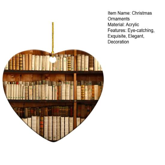 Heart Shaped Christmas Ornament Acrylic Bookshelf Xmas Tree Hanging Decorations 2D Flat