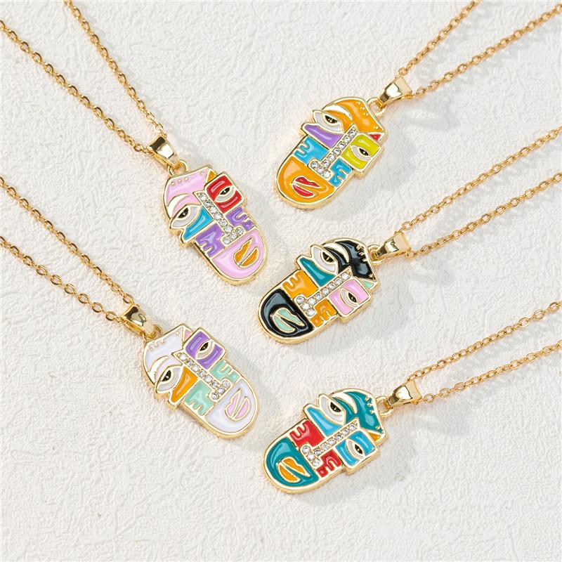 Retro Funny Mask Enamel Pendant Necklace Stainless Steel Light Luxury Geometric Choker Jewelry Party Gifts For Women Girls