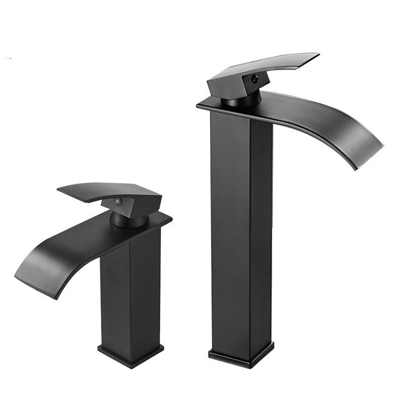 Matte Black Waterfall Tap Bathroom, Waterfall Basin Tap, Washbasin Waterfall Tap with Spout Modern Mixer Tap Sink