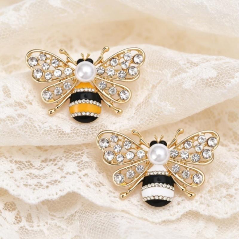 Sparkling Rhinestone Bee Brooch Faux Pearl Gold Plated Vintage Scarf Pin for Women Outdoor Picnic Wear Gift for Friend