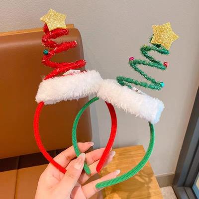 Пушистый плюшевый ободок для волос в виде рождественской елки, весенний детский головной убор, рождественская повязка на голову, принадлежности для Рождества