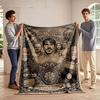 A Vintage Poster Design Featuring Band Members, Music Elements, and Text. for All Seasons Blanket Lunch Break Throw Gift