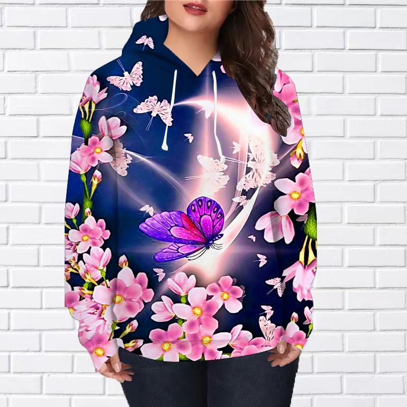 Женская мода серый бабочка принт свободные толстовки топы блузка свитшот повседневный длинный рукав пуловер топы