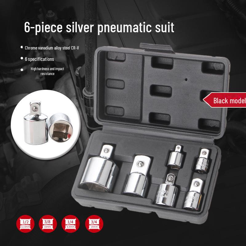 6-Piece CR-V Socket Adapter Set: 1/2" To 3/8" To 1/4" Ratchet Wrench Converters