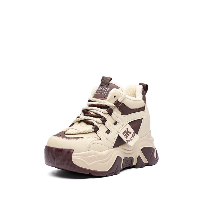 Женские туфли Dad Shoes из натуральной кожи на толстой подошве, увеличивающие рост и отделанные бархатом, повседневные спортивные кроссовки осень/зима 2024 года.