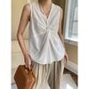 Sinan 3D Twisted French Pleated V-Neck Slim Sleeveless Vest SN3737