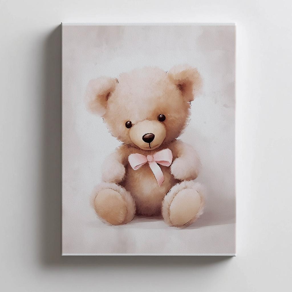 Мишка с розовым бантом Мишка с розовым бантом, 30X40 см, Алюминиевая рама черная, Матовая бумага 230 г/м2