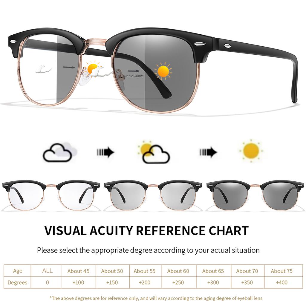 1Pair/3Pairs/6Pairs Photochromic Reading Glasses Metal Half Frame Anti-Blue Eyewear For Surf The Internet Elderly Business Men