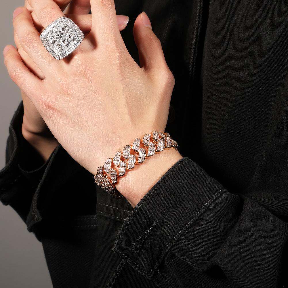 Мужской браслет в стиле ретро, ​​трехрядный Т-образный квадратный циркониевый браслет с бриллиантами в стиле панк, хип-хоп, роскошные модные аксессуары для прыжков в стиле дискотека