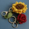 Exquisite Hand-Woven Rose Pendant Woven Creative Wool Crochet Sunflower Keychain