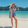 New Vintage Colorful Knit Bikini Cover Up Sexy Knit Hollow V Neck Tie Side Slit Mini Dress Women Beach Swimwear Cover Up Q1404
