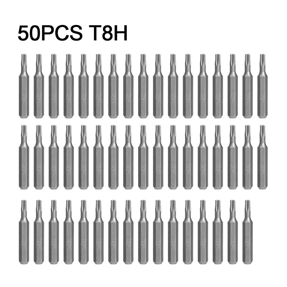 50pcs 4mm Small Hex Shank Screwdriver Bits Set T6H/T7H/T8H/T9H/T10H/T15H/T20H/T25H For Torx Plum Blossom Head Hand Tools