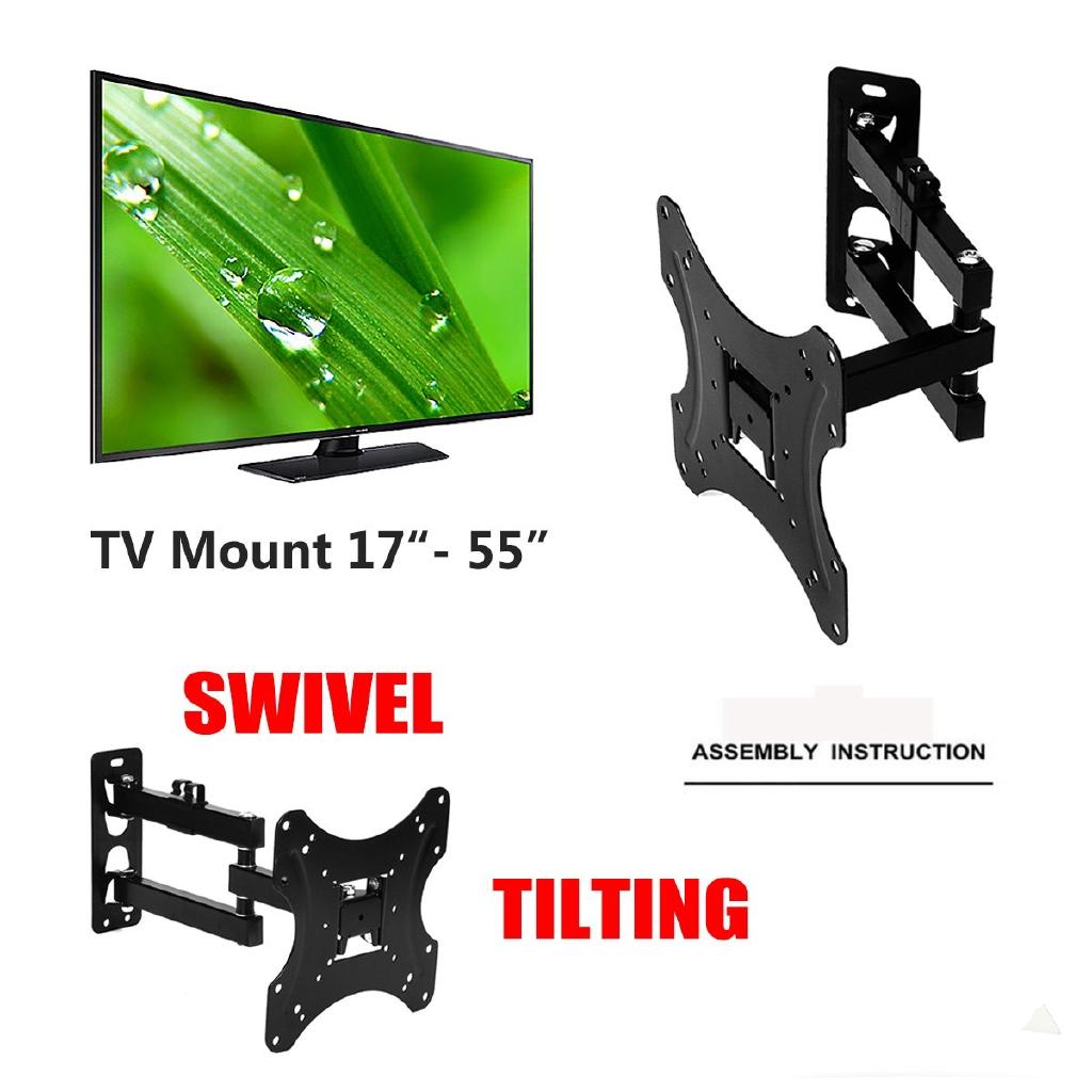 17-55 Inch Retractable 180 Degree Dual Arm Full Motion TV Wall Mount Tilt Swivels Screen Bracket Stand Plasma Holder